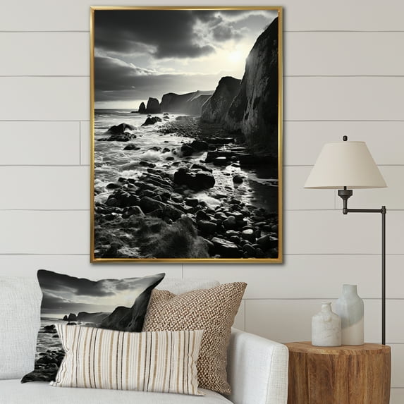 Designart "Coastline of Normandy, France" Nautical & Beach Floater Framed Canvas Wall Art