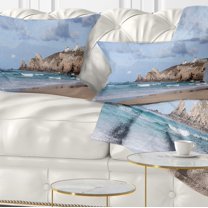 Designart Coastline with Lighthouse Panorama - Seashore Throw Pillow - 12x20