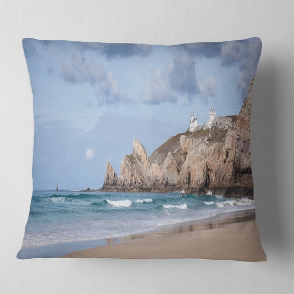 Designart Coastline with Lighthouse Panorama - Seashore Throw Pillow - 16x16