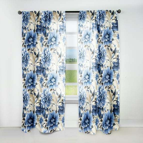 Designart "Cobalt Blue Filigree Flourish IV" Floral Room Darkening Curtain Panel
