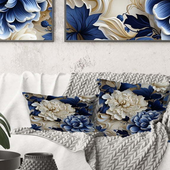 Designart "Cobalt Blue Foliage: Victorian-inspired Pattern III" Floral Printed Throw Pillow