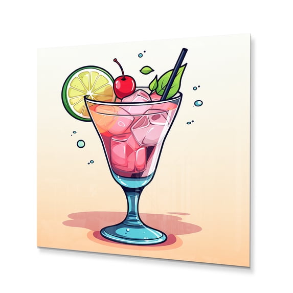 Designart "Cocktail Colorful Drink Minimalistic wall art VII" Landscapes Metal Wall Art