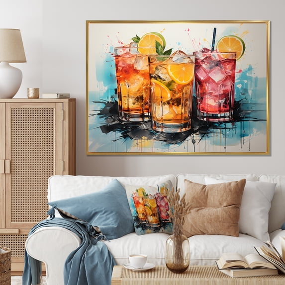 Designart "Cocktails Representation Colorfuled Acrylic II" Food & Beverage Floater Framed Wall Art Print