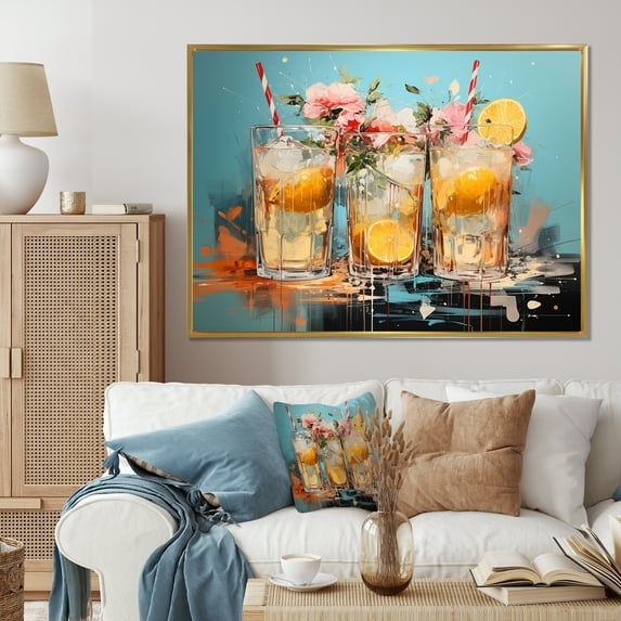 Designart "Cocktails Representation Colorfuled Acrylic IV" Food & Beverage Floater Framed Canvas Wall Art