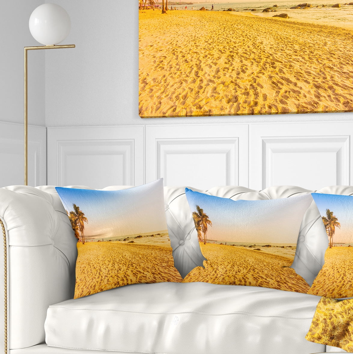 Designart Coconut Palm Trees on Beach - Landscape Photography Throw Pillow - 16x16