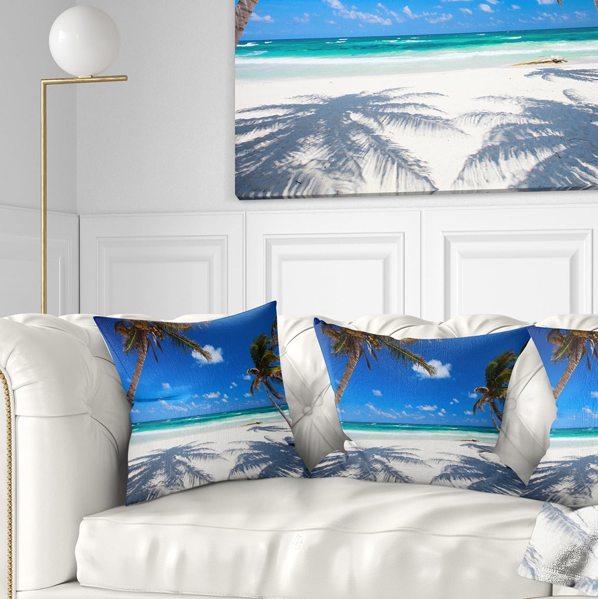 Designart Coconut Palms at Beach - Photo Landscape Printed Throw Pillow - 16x16