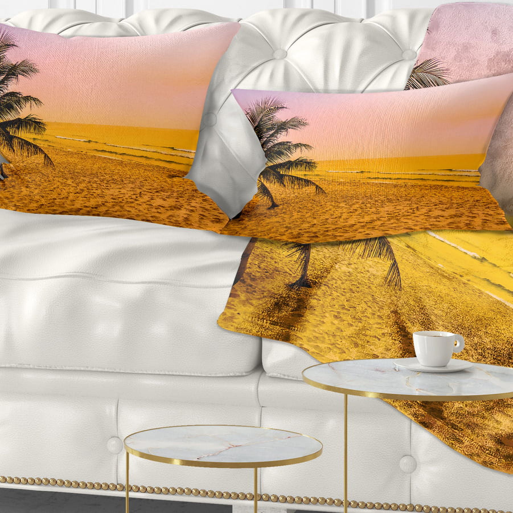 Designart Coconut Tree Silhouette - Landscape Photography Throw Pillow - 12x20