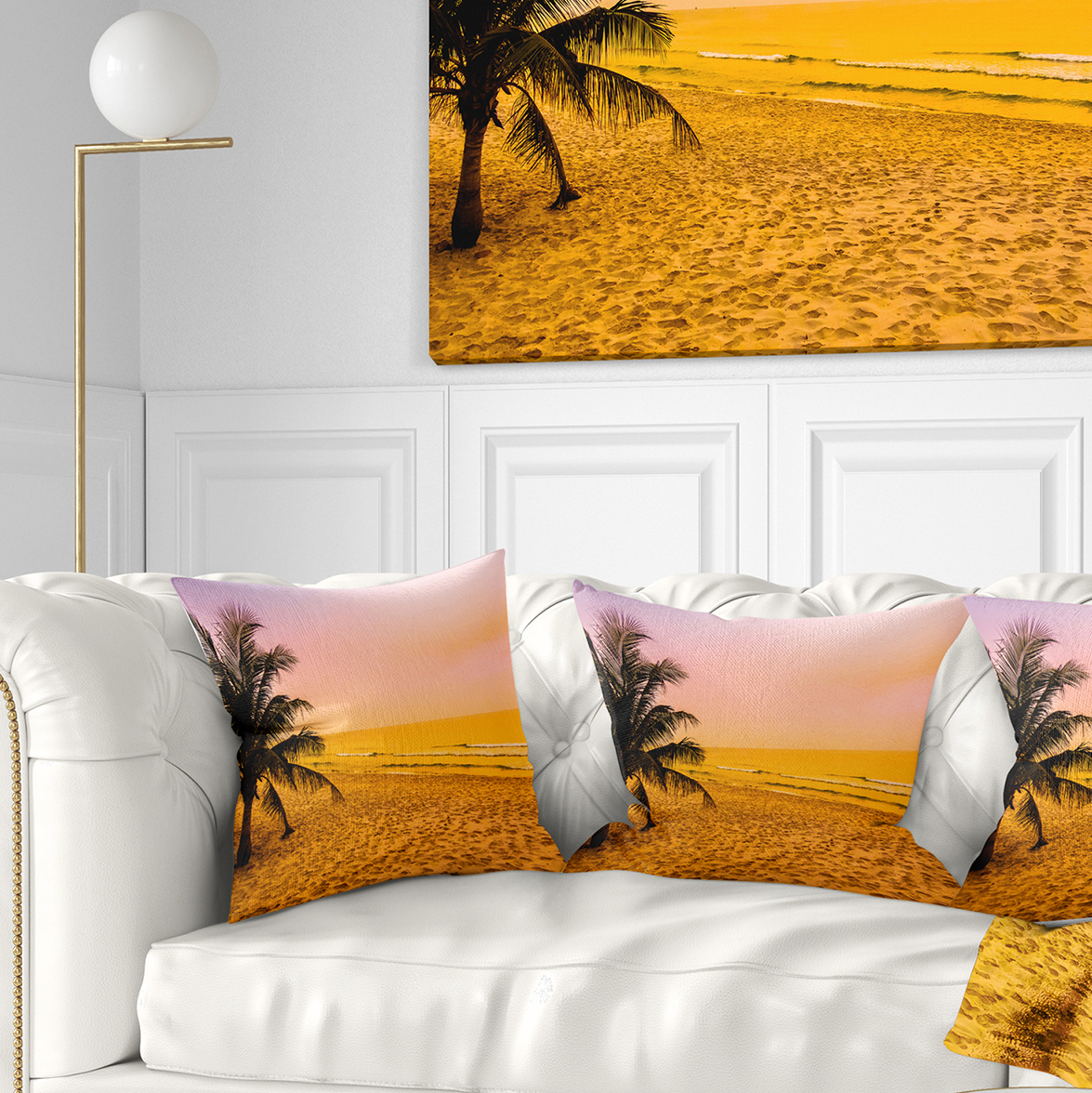 Designart Coconut Tree Silhouette - Landscape Photography Throw Pillow - 16x16