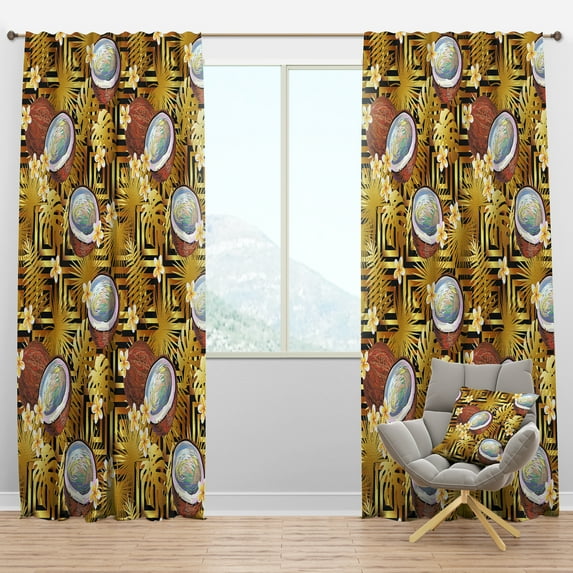 Designart 'Coconuts and Flowers With Tropical Pattern' Tropical Blackout Curtain Panel