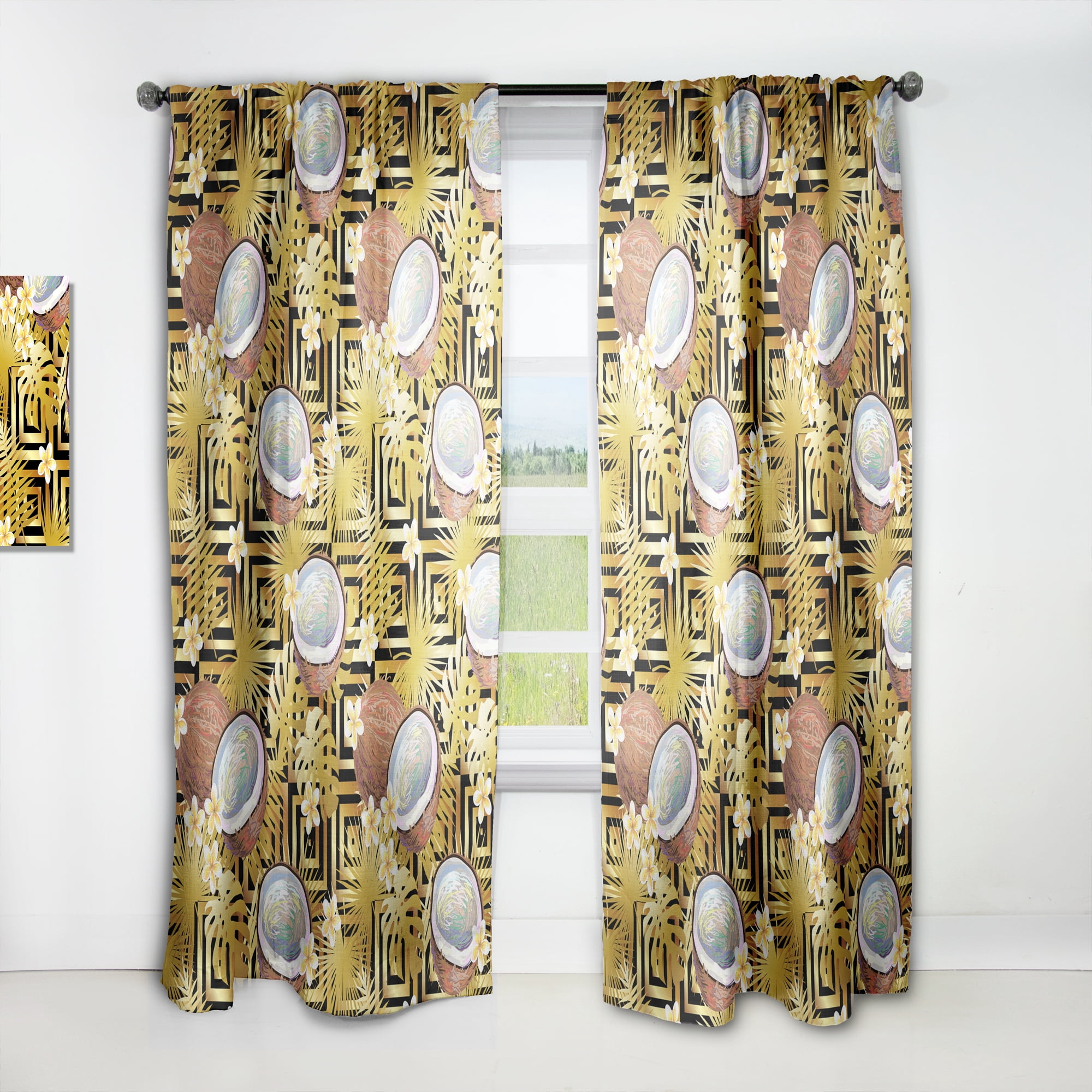 Designart 'Coconuts and Flowers With Tropical Pattern' Tropical Curtain Panel