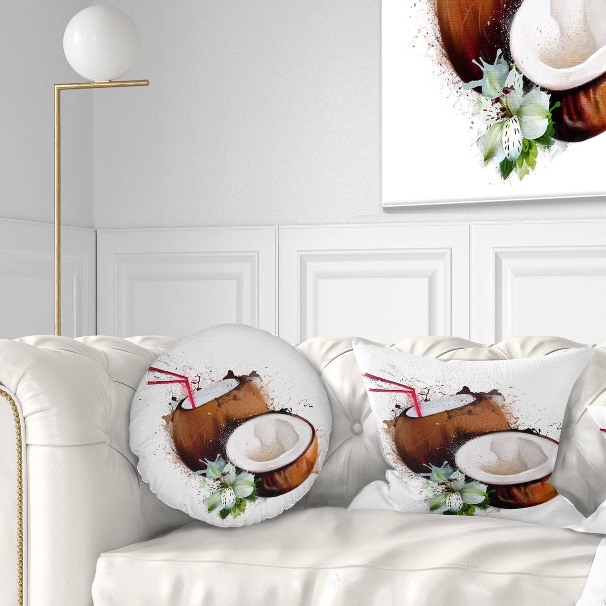 Designart Coconuts with Straw Watercolor - Floral Throw Pillow - 12x20