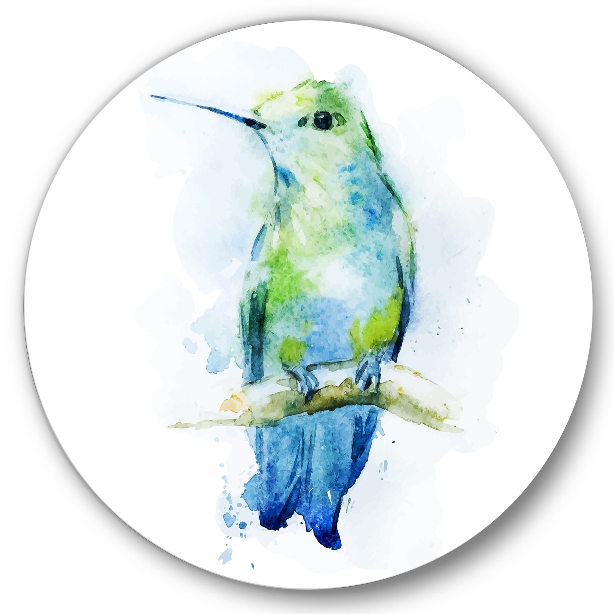 Designart 'Colibri Bird On Branch' Traditional Circle Metal Wall Art 23x23 - Disc of 23