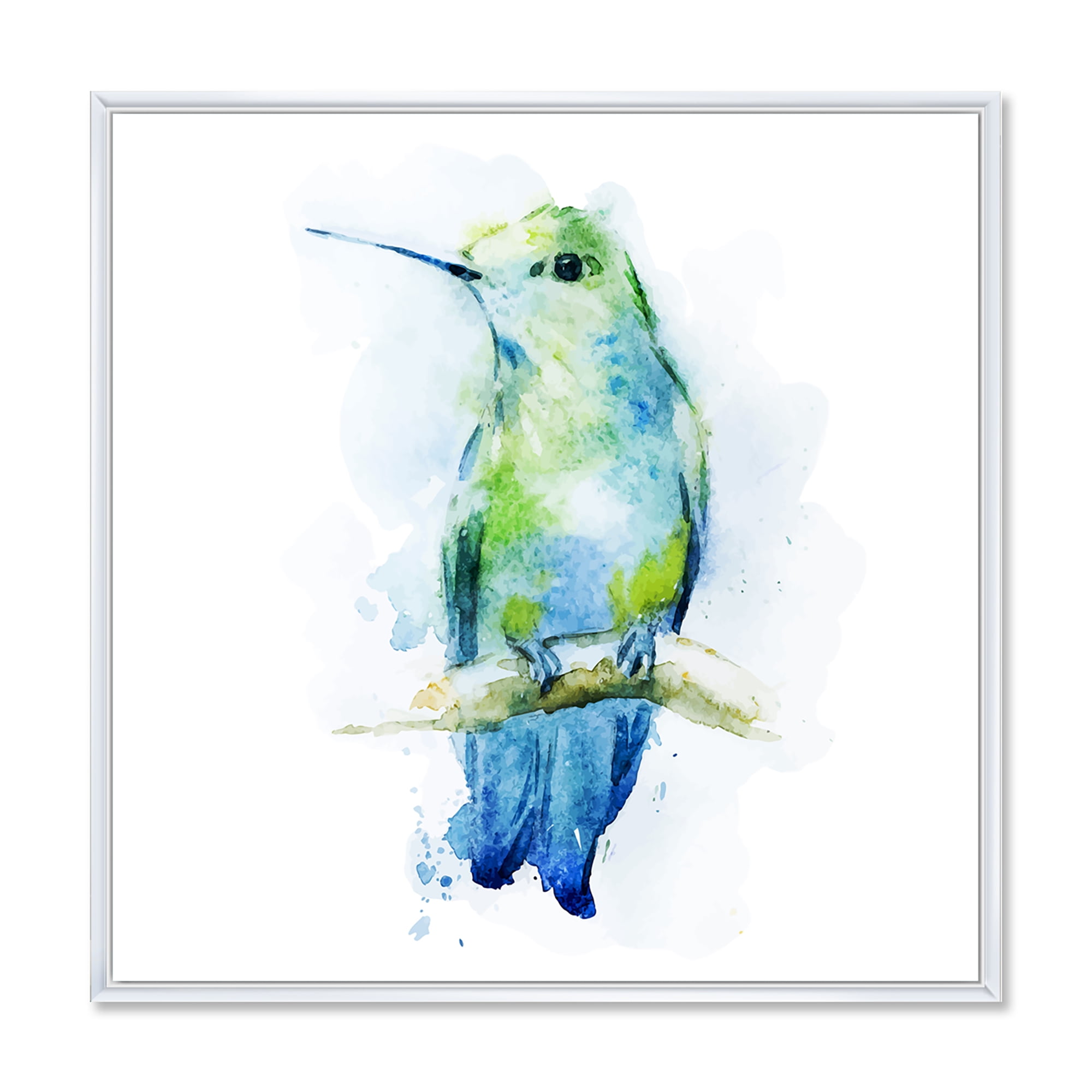 Designart 'Colibri Bird On Branch' Traditional Framed Canvas Wall Art Print