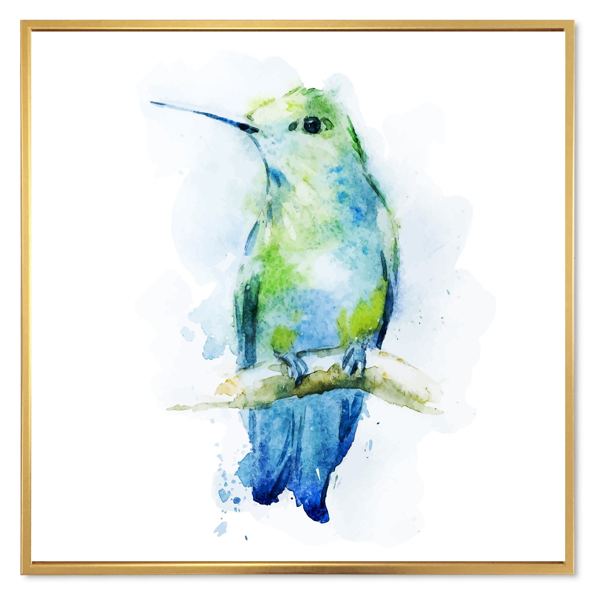 Designart 'Colibri Bird On Branch' Traditional Framed Canvas Wall Art Print