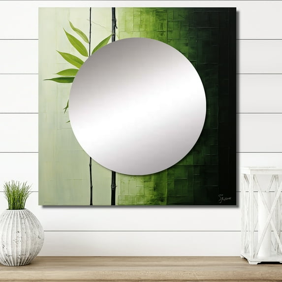Designart "Collage of Green Ferns in a Simple Design III" Leaves Square Mirror For Wall Decor - Large Green Square Mirror Printed Wall Decor - Traditional Square Living Room Mirror