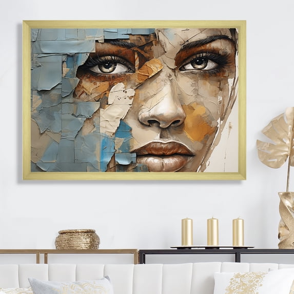 Designart "Collage Of An African Woman With Paint I" African American Art Picture Framed Wall Art Prints