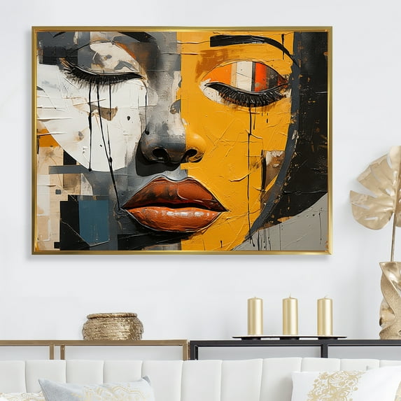 Designart "Collage Of An African Woman With Paint II" African American Art Floater Framed Wall Art Living Room