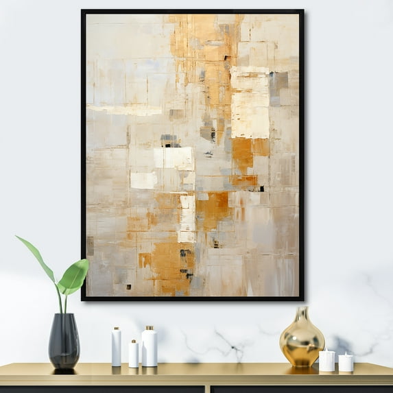 Designart "Collage Of Beige And Gold Dreamscapes" Abstract Shapes Floater Framed Wall Art Prints