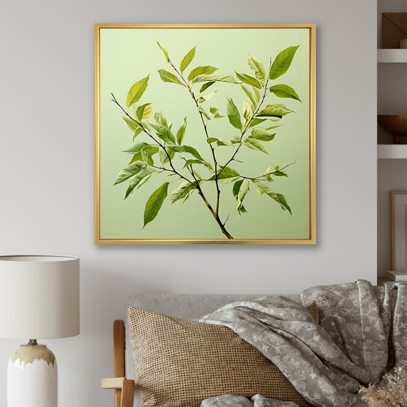 Designart "Collage Of Green Ferns In A Simple Design I" Leaves Floater Framed Wall Art Living Room