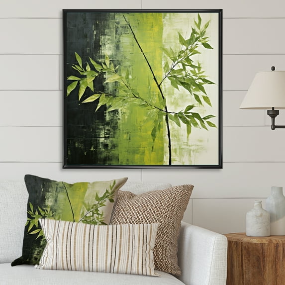Designart "Collage Of Green Ferns In A Simple Design II" Leaves Floater Framed Canvas Wall Art