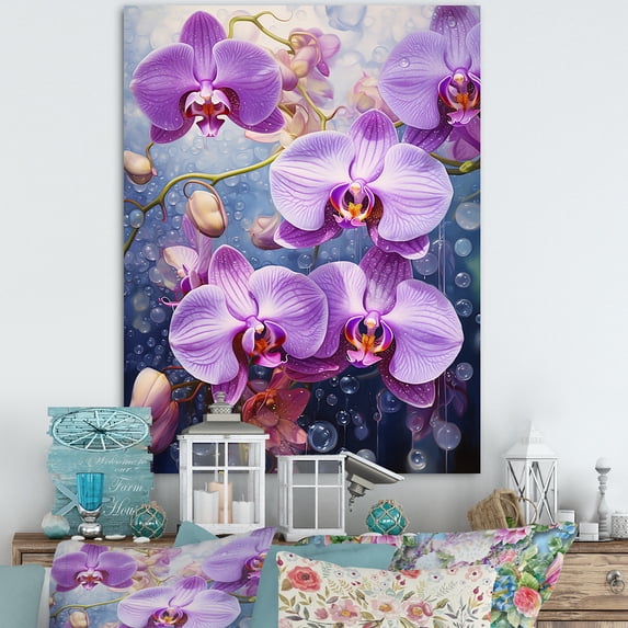 Designart "Collage Of Purple Orbiting Orchids I" Orchids Canvas Art Print