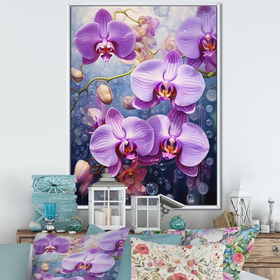 Designart "Collage Of Purple Orbiting Orchids I" Orchids Floater Framed Canvas Art Print
