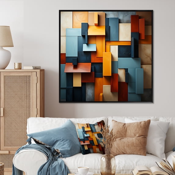 Designart "Collage Of Tones In Cubist Harmony" Cubism Floater Framed Canvas Prints