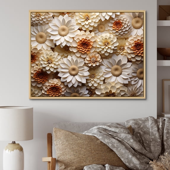 Designart "Collage Of Vibrant White Zinnias" Zinnias Floater Framed Wall Decor