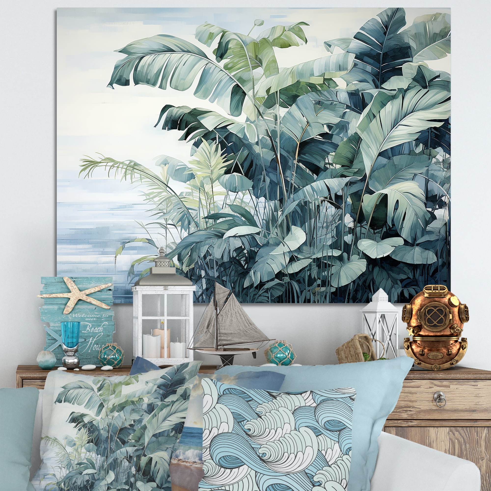 Designart "Collage Of Watercolor Tropical Palm Trees I" Coastal — free download