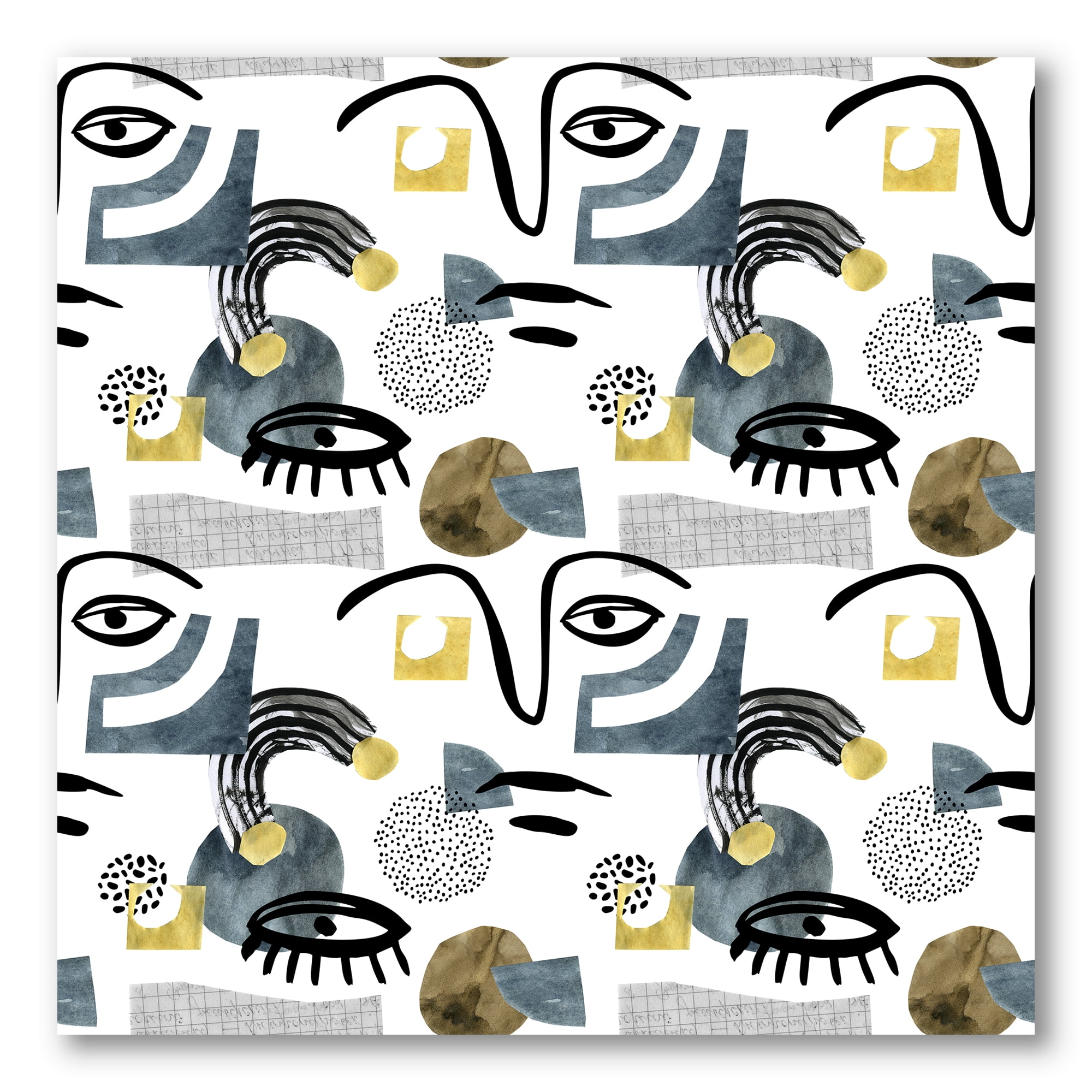 Designart ' Collage of Eyes And Doodles In Contemporary Style I ' Modern Canvas Wall Art Print