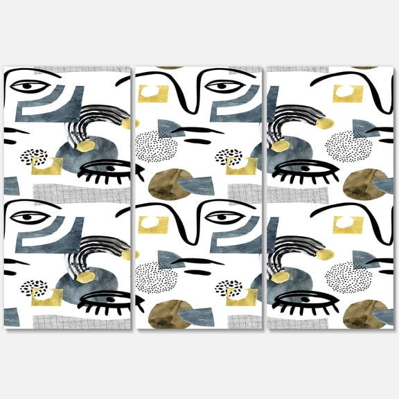 Designart ' Collage of Eyes And Doodles In Contemporary Style I ' Modern Canvas Wall Art Print