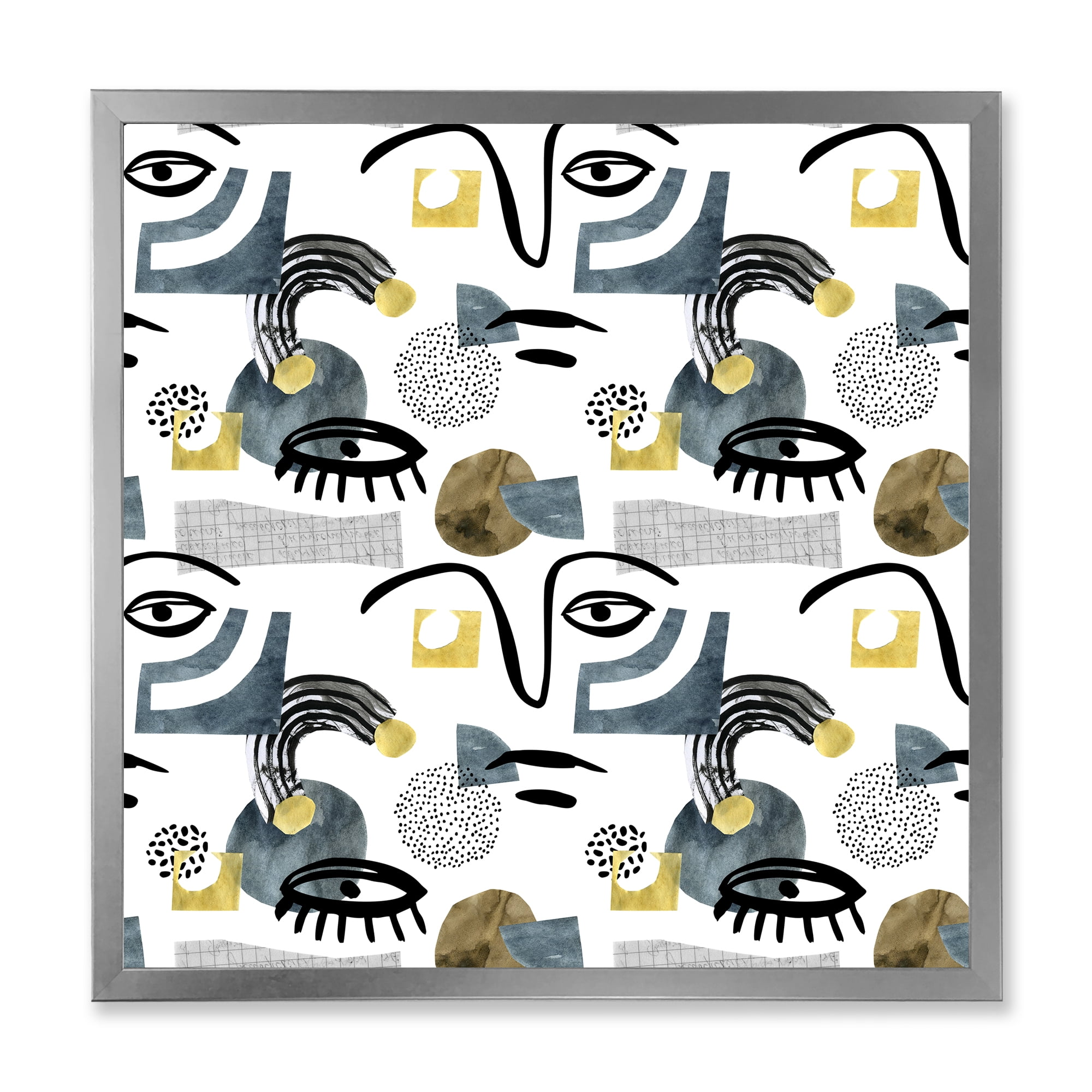 Designart 'Collage of Eyes And Doodles In Contemporary Style I' Modern Framed Art Print