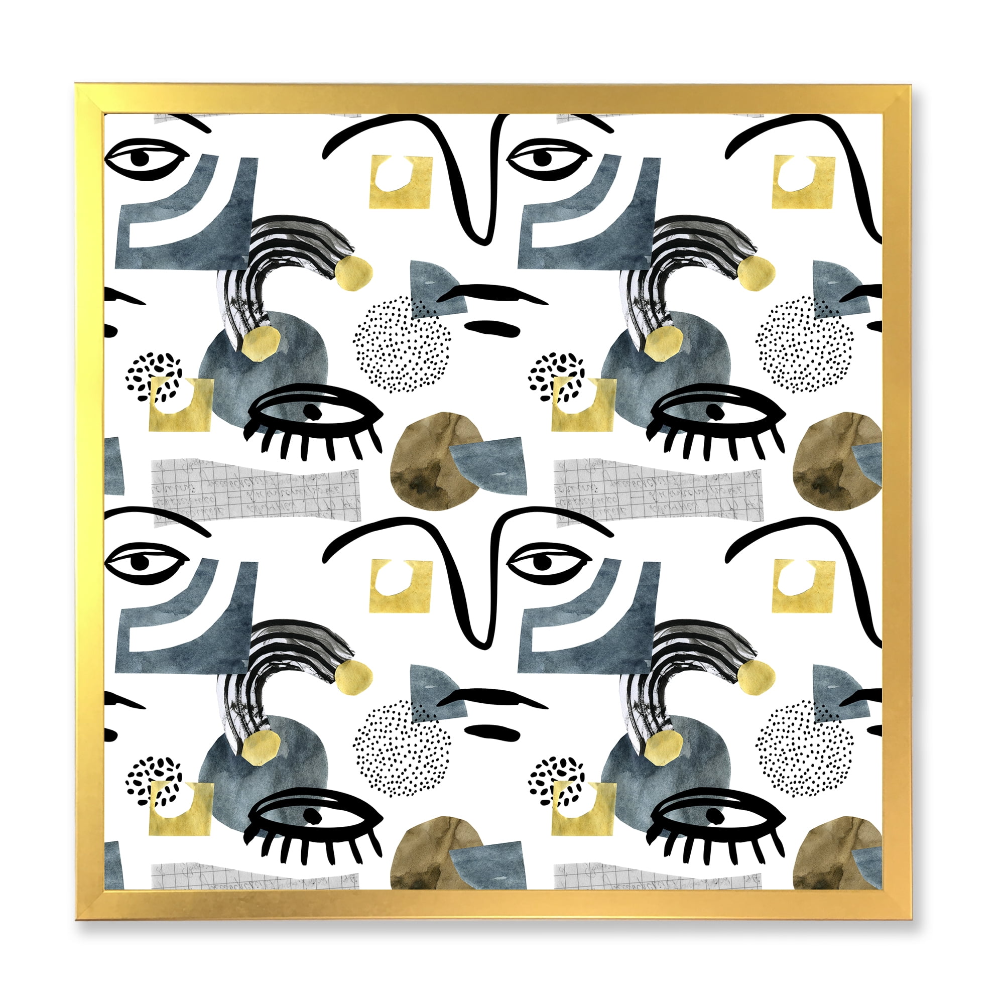 Designart 'Collage of Eyes And Doodles In Contemporary Style I' Modern Framed Art Print