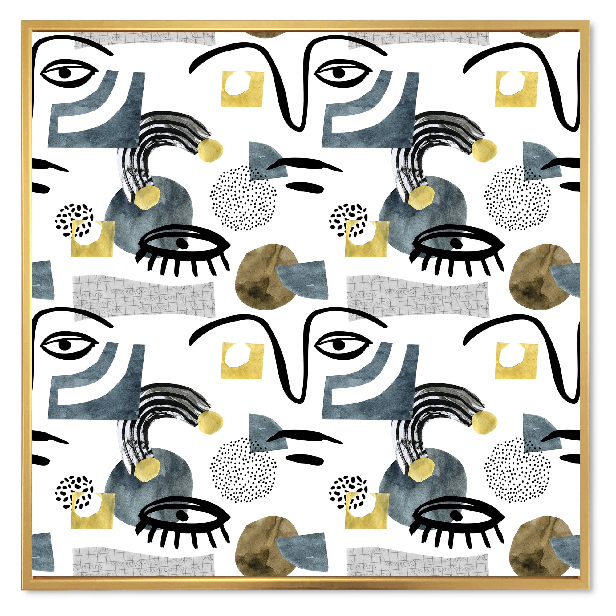 Designart 'Collage of Eyes And Doodles In Contemporary Style I' Modern Framed Canvas Wall Art Print