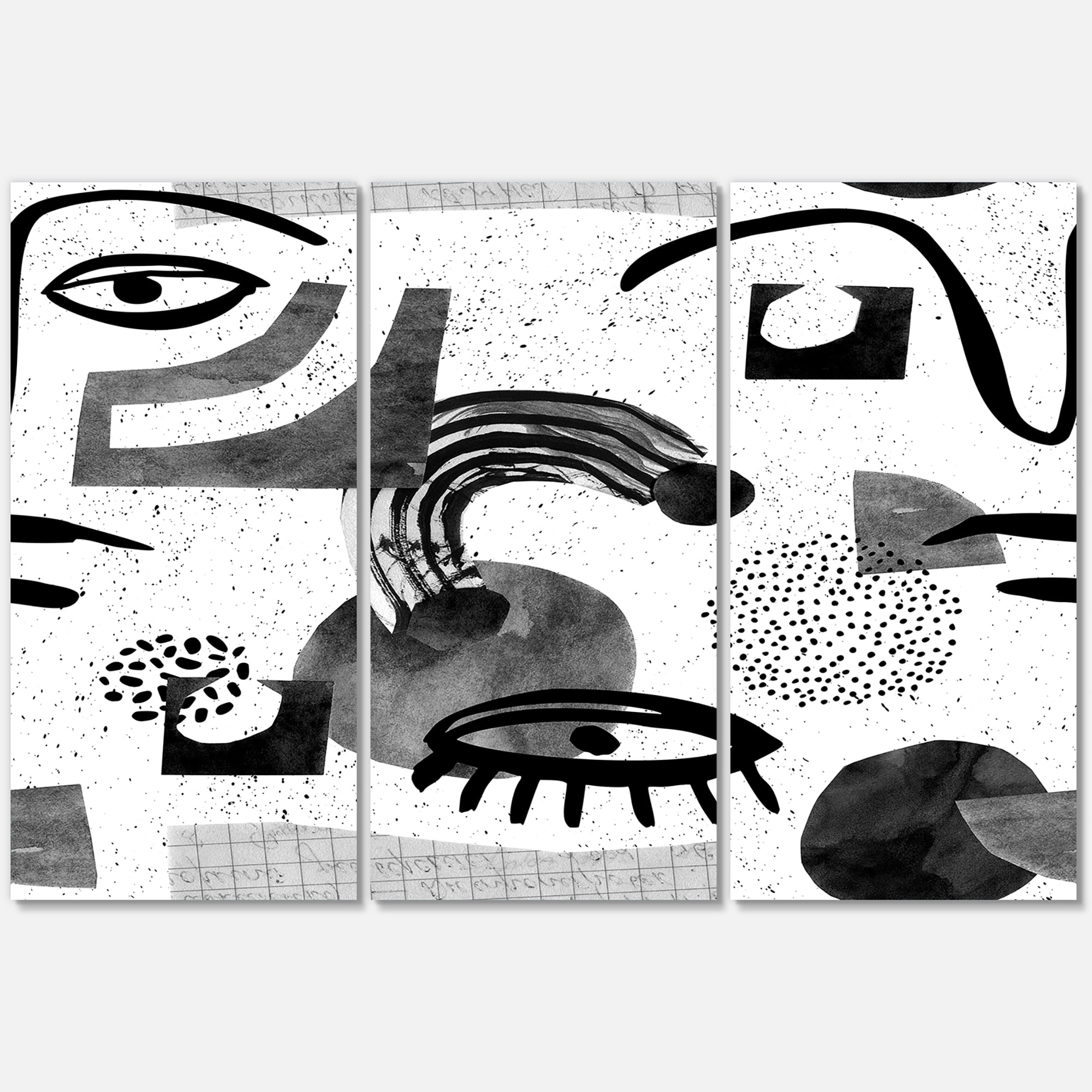Designart ' Collage of Eyes And Doodles In Contemporary Style II ' Modern Canvas Wall Art Print