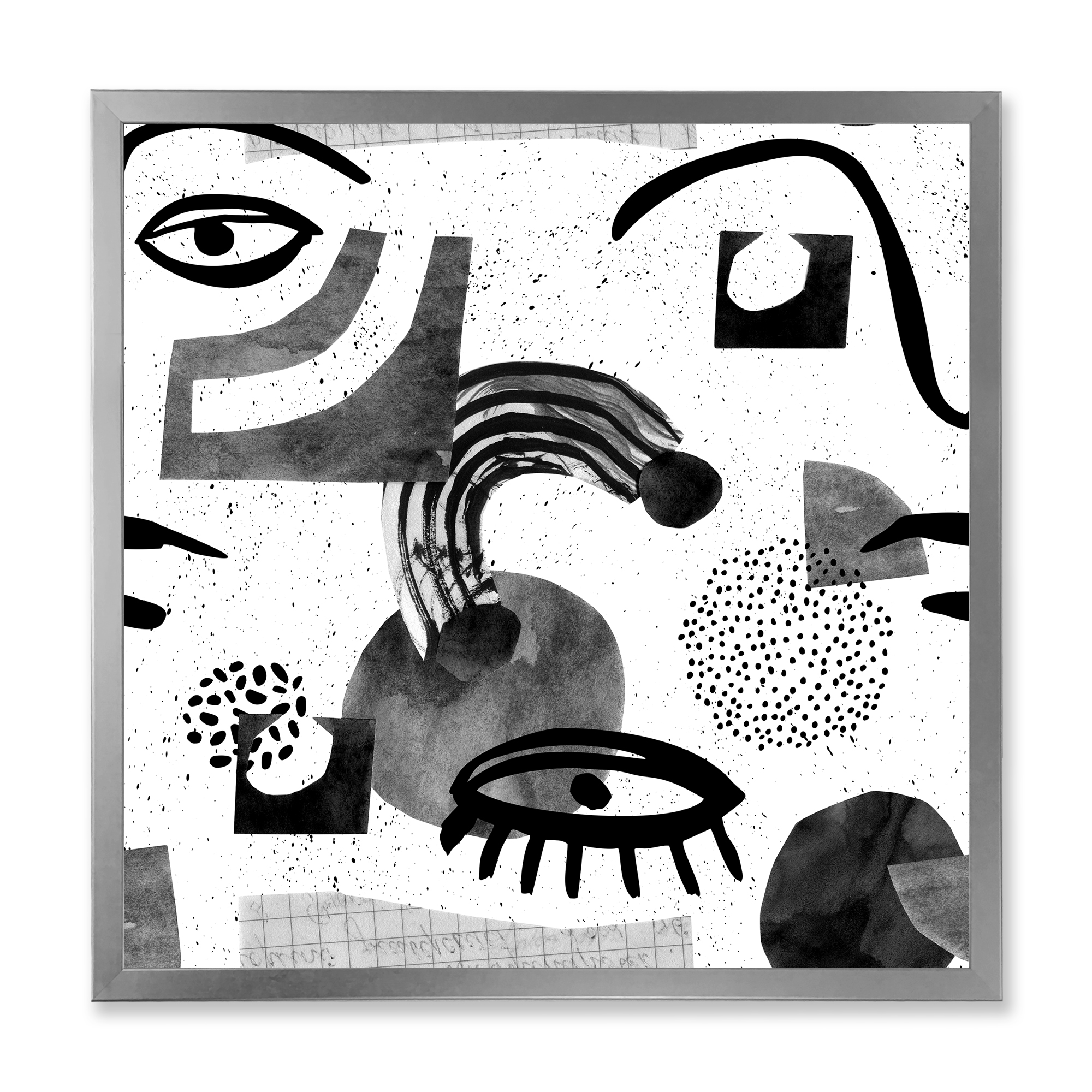 Designart 'Collage of Eyes And Doodles In Contemporary Style II' Modern Framed Art Print