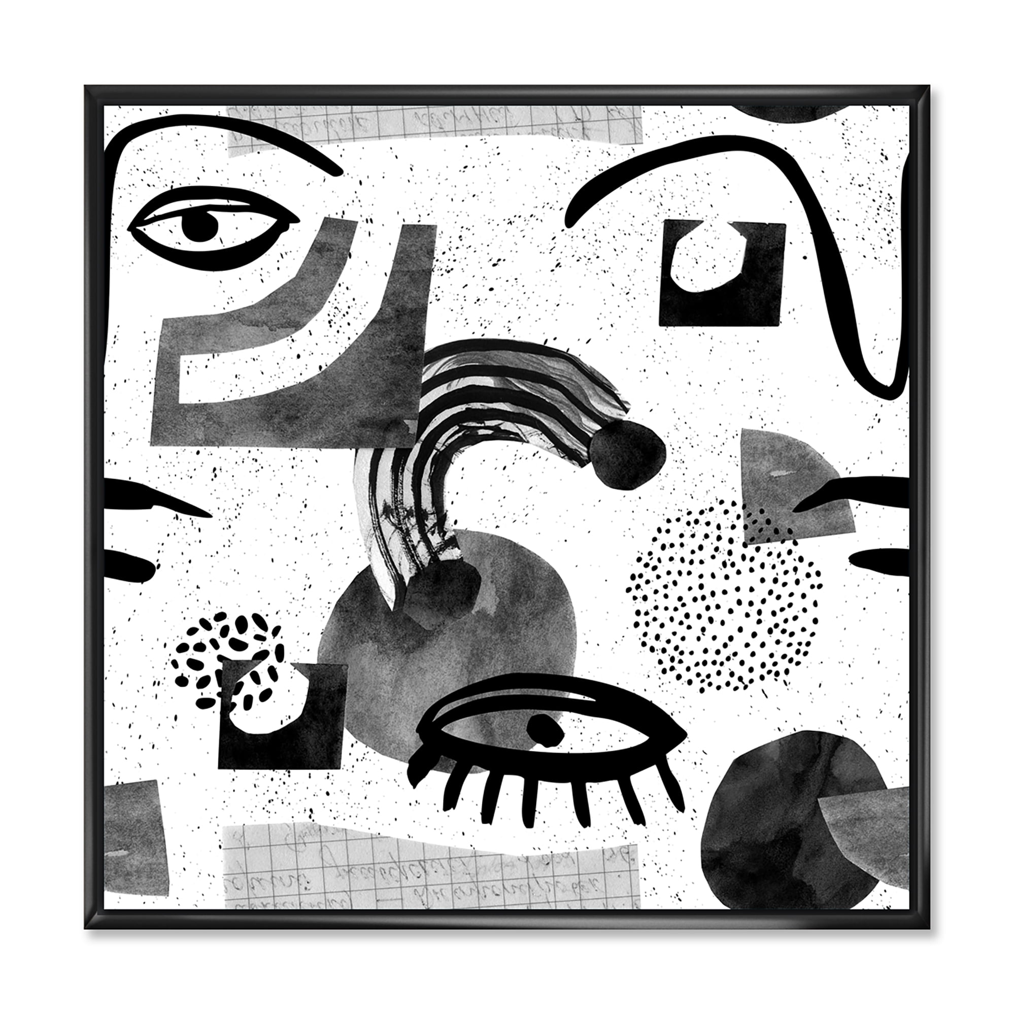 Designart 'Collage of Eyes And Doodles In Contemporary Style II' Modern Framed Canvas Wall Art Print