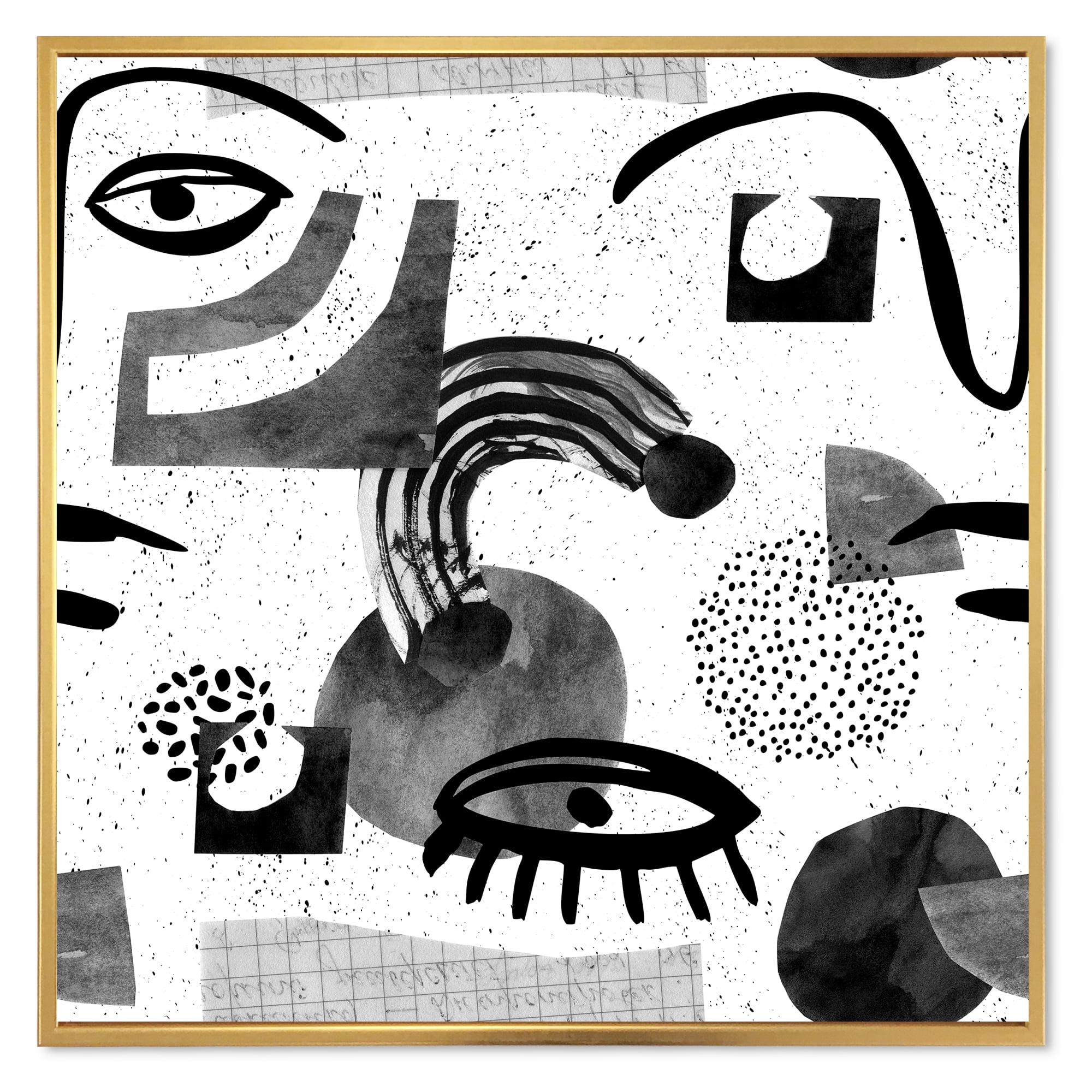 Designart 'Collage of Eyes And Doodles In Contemporary Style II' Modern Framed Canvas Wall Art Print
