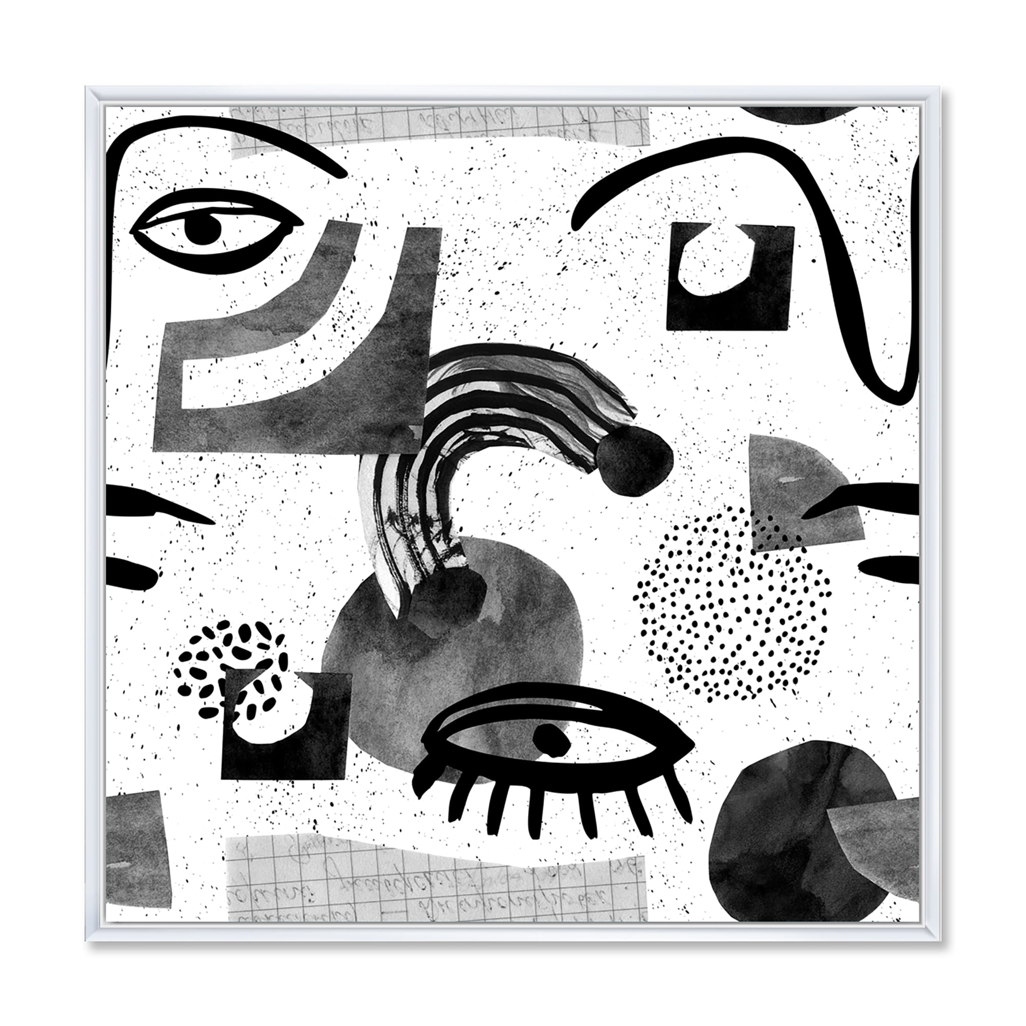 Designart 'Collage of Eyes And Doodles In Contemporary Style II' Modern Framed Canvas Wall Art Print