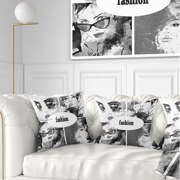 Designart Collage of Girl Faces - Abstract Portrait Throw Pillow - 16x16