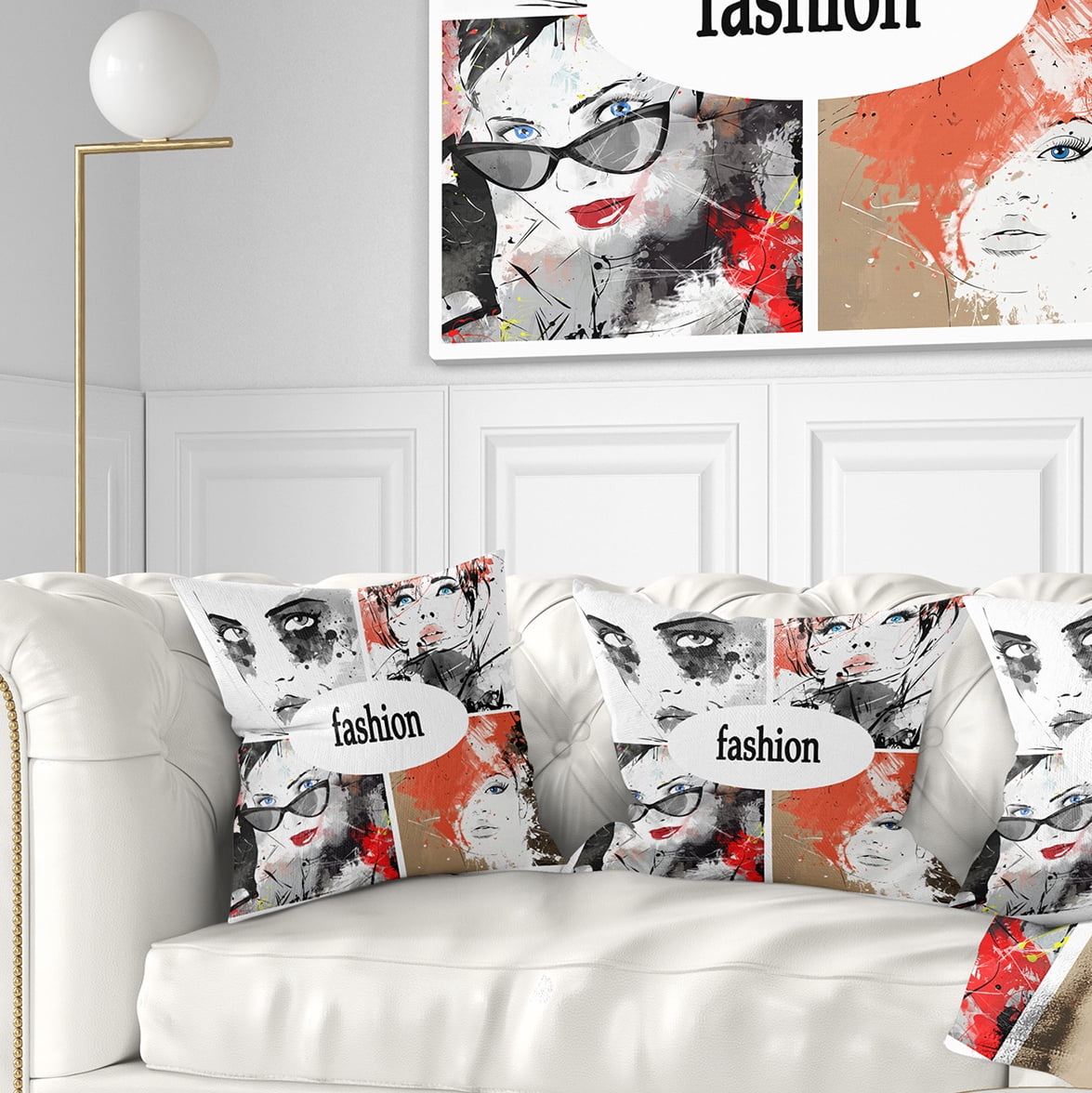 Designart Collage of Girls - Abstract Portrait Throw Pillow - 18x18