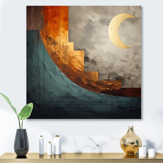 Designart "Collages of Abstract Nature in Orange II" Abstract Wall Art - Modern Gold Abstract Collages Bedroom Canvas Wall Art