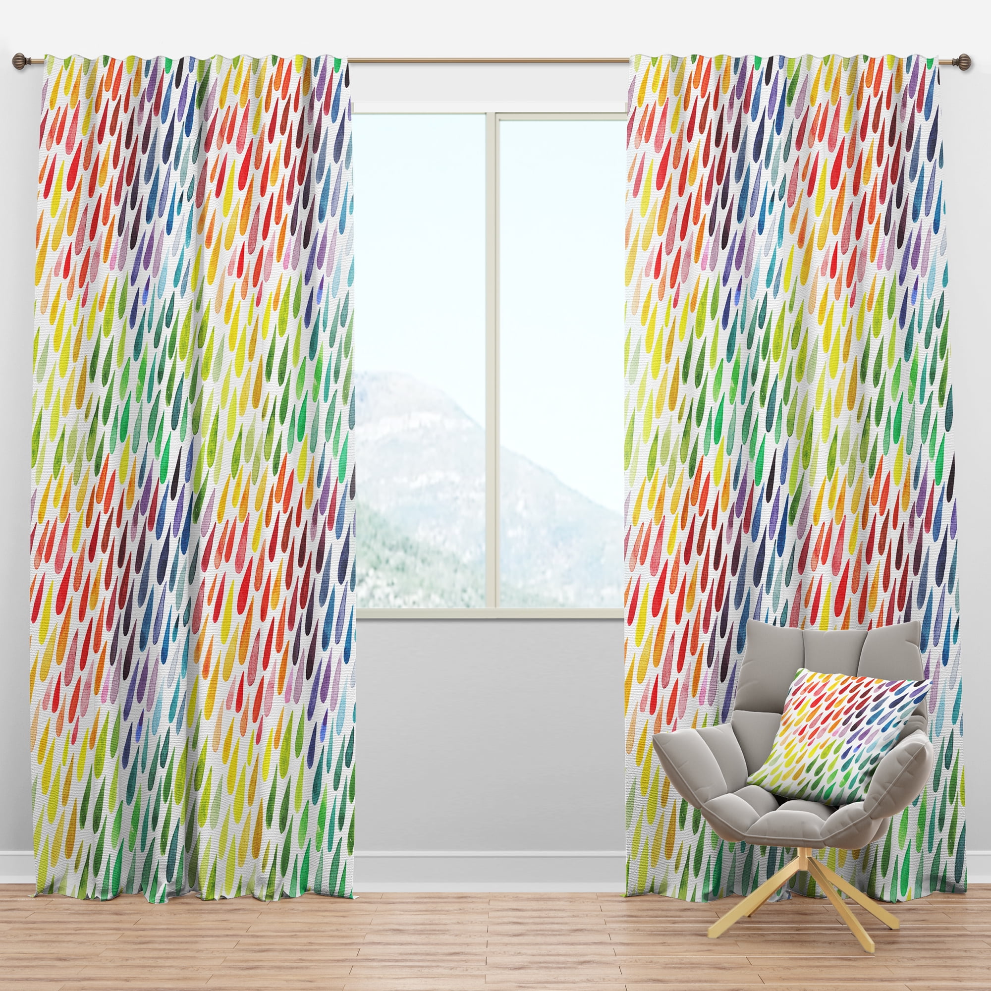 Designart 'Collection Of Watercolor Drops Paint Splash ' Modern & Contemporary Blackout Curtain Panel
