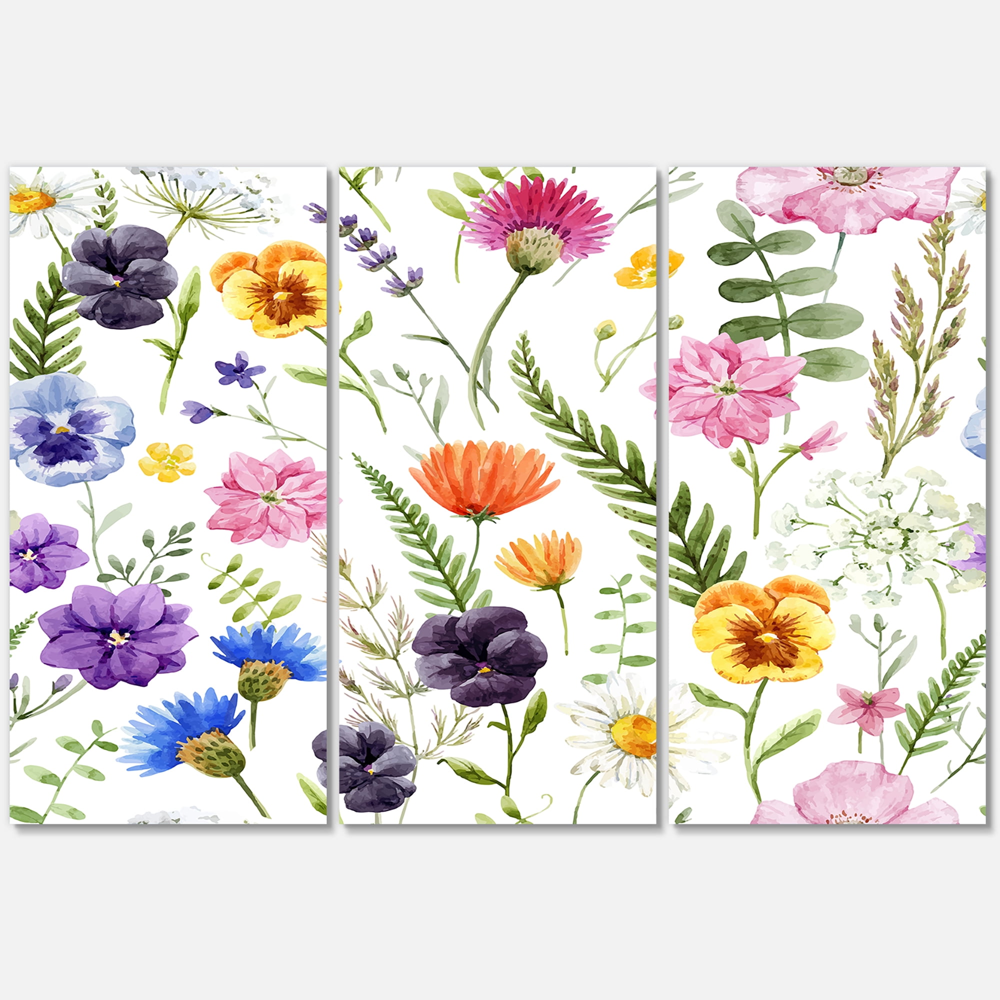 Designart ' Coloful Wildflowers Floral Pattern I ' Traditional Canvas Wall Art Print