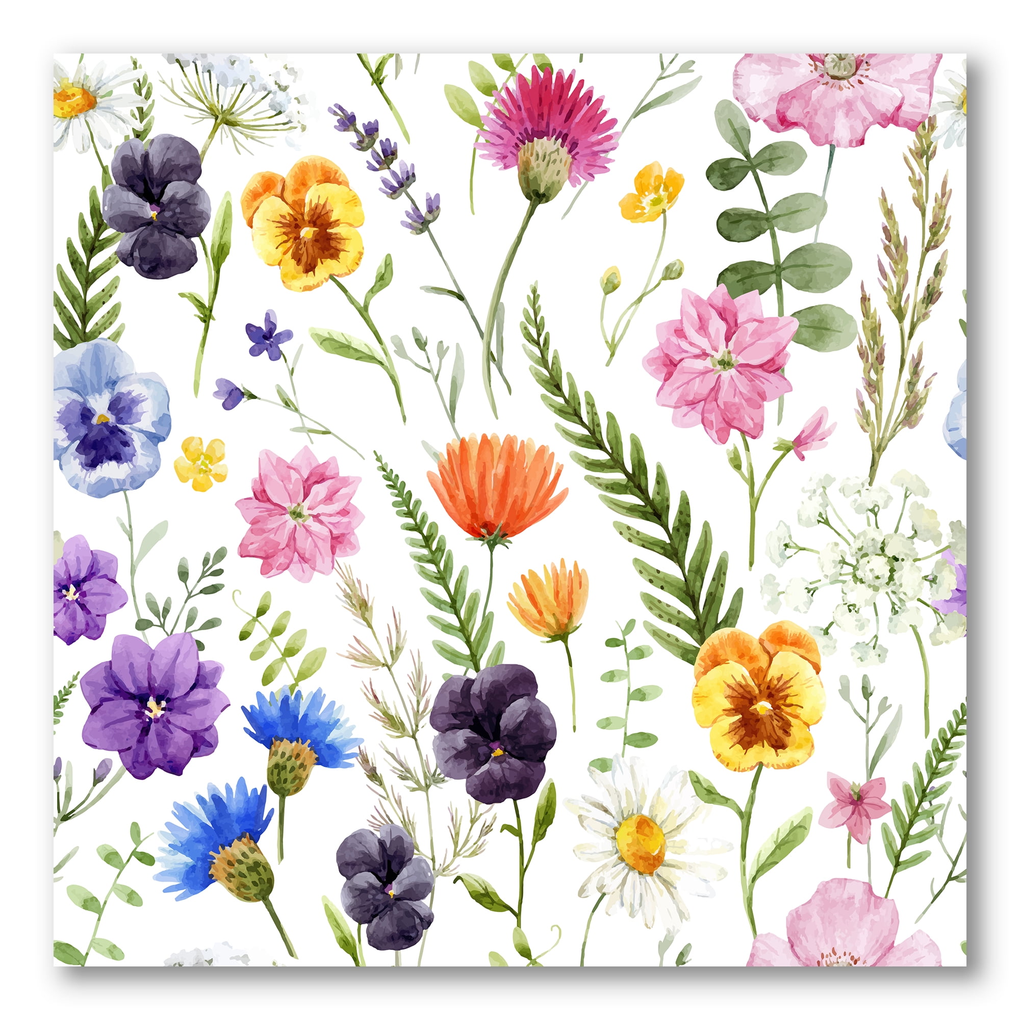 Designart ' Coloful Wildflowers Floral Pattern I ' Traditional Canvas Wall Art Print