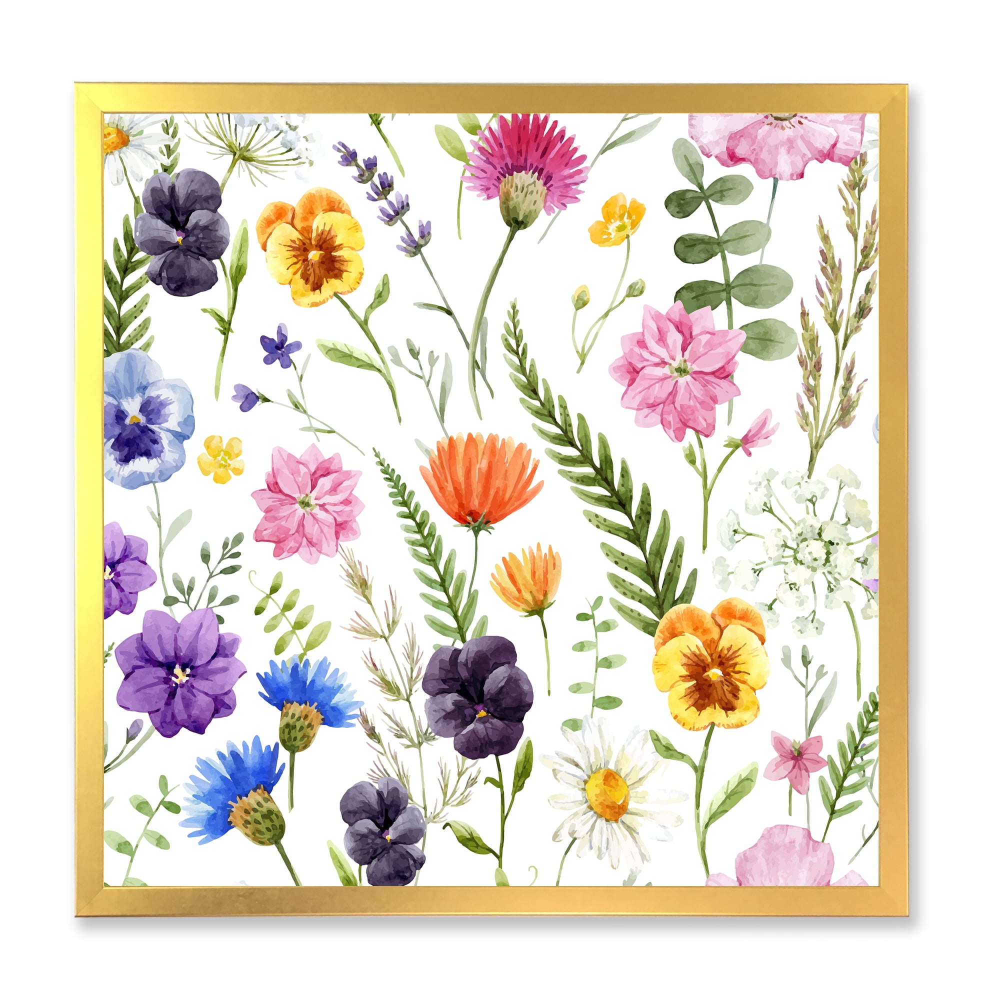 Designart 'Coloful Wildflowers Floral Pattern I' Traditional Framed Art Print