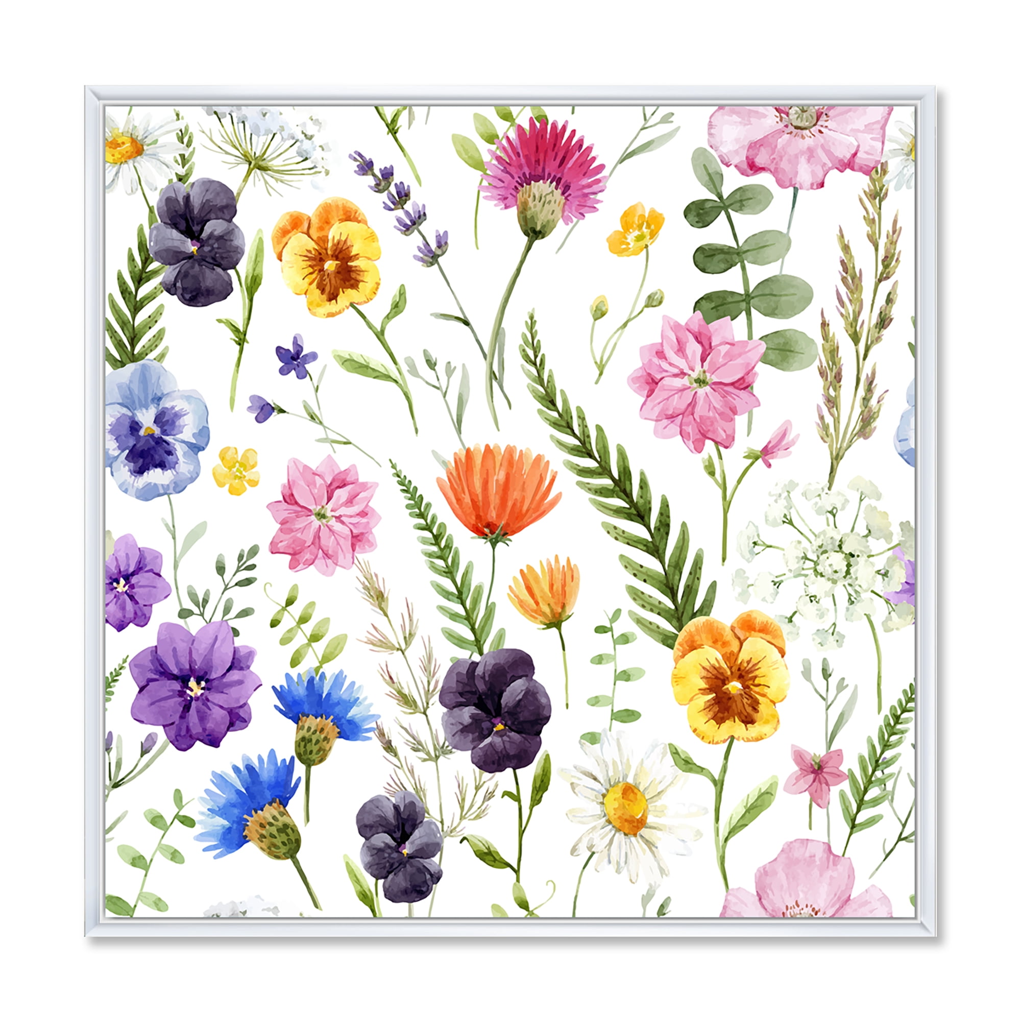 Designart 'Coloful Wildflowers Floral Pattern I' Traditional Framed Canvas Wall Art Print