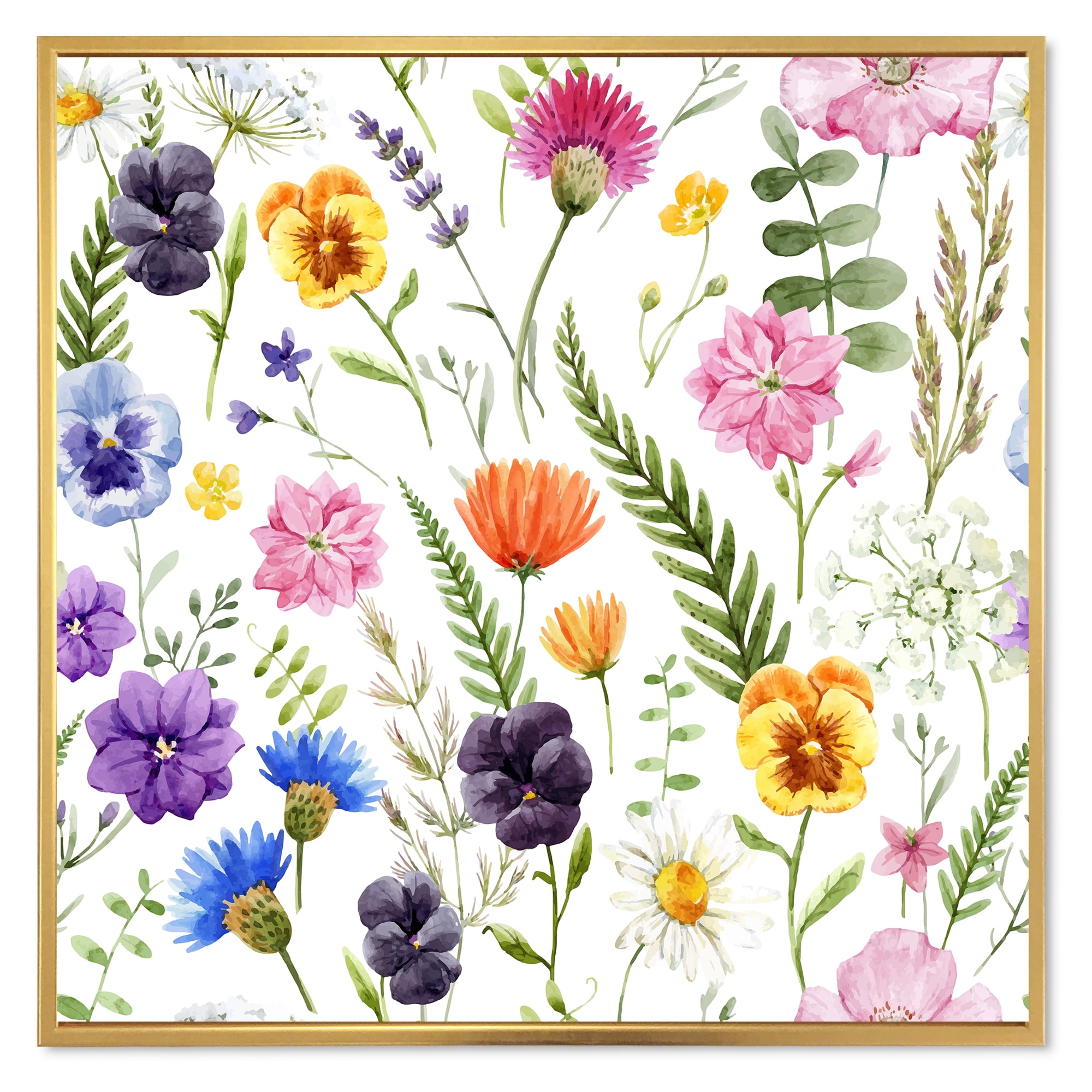 Designart 'Coloful Wildflowers Floral Pattern I' Traditional Framed Canvas Wall Art Print