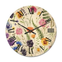 Designart 'Coloful Wildflowers Floral Pattern I' Traditional Wood Wall Clock