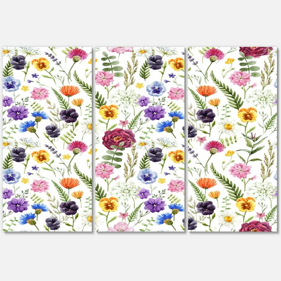 Designart ' Coloful Wildflowers Floral Pattern II ' Traditional Canvas Wall Art Print